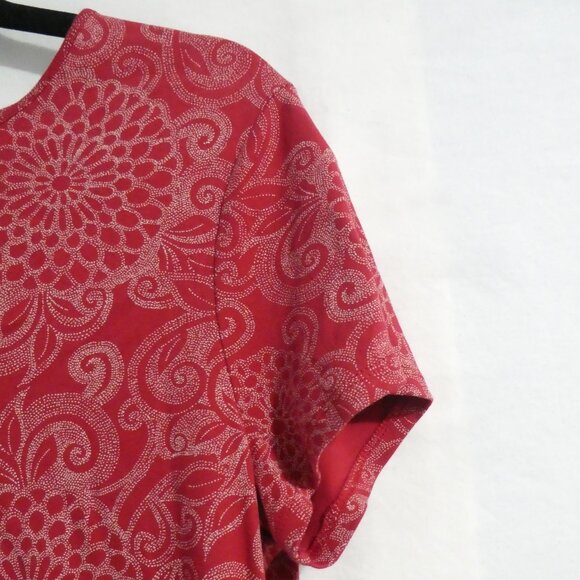 CROFT & BARROW Crewneck | large | Red Floral Short Sleeve Pima Cotton Shirt - Picture 5 of 15